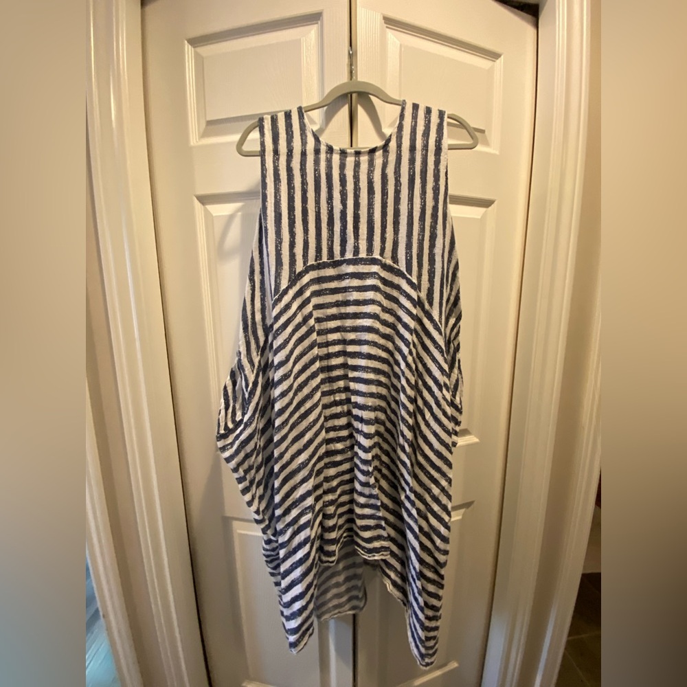 Striped Sleeveless Tunic Dress in Navy and White